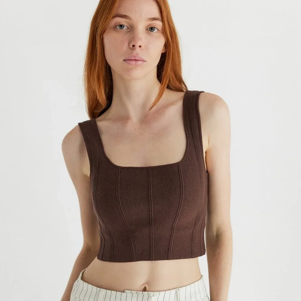 Millie Structured Crop Tank Top - Brown - Picture 1 of 4